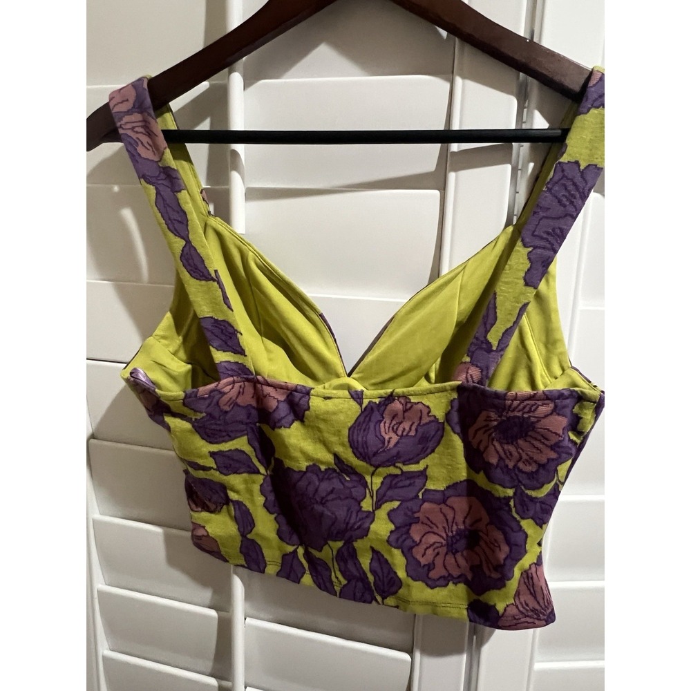 Lime & Purple Floral Lace Bustier Crop Top - Picture 7 of 8